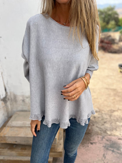 Ladies autumn and winter new loose raw edge knitted sweater