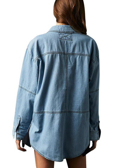 Women's Denim V-Neck Pullover Shirt (Buy 2 Free Shipping)