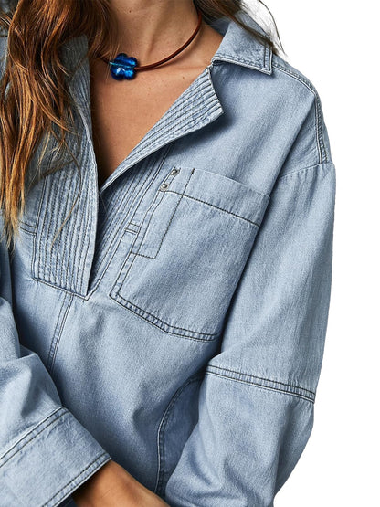 Women's Denim V-Neck Pullover Shirt (Buy 2 Free Shipping)