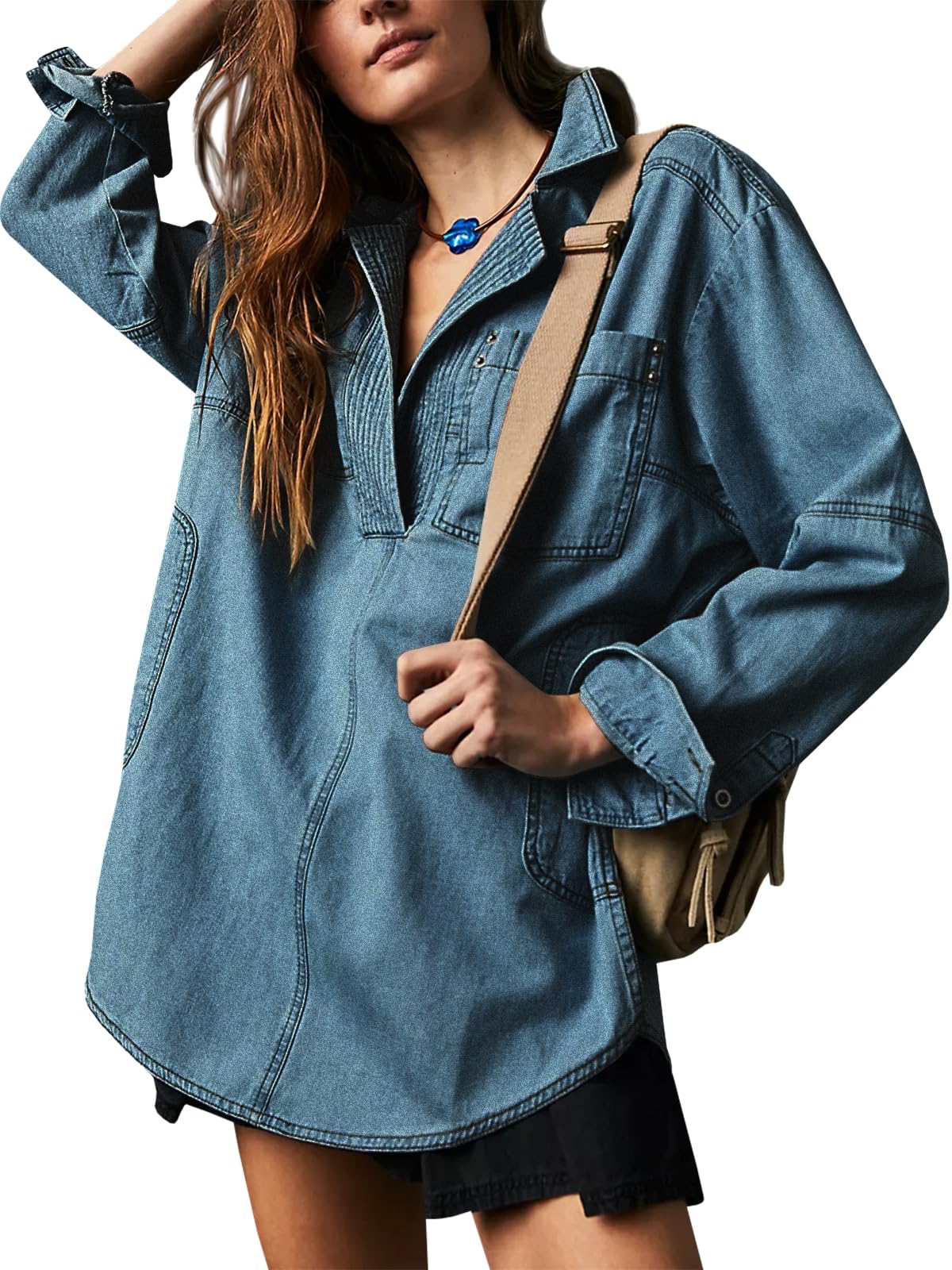 Women's Denim V-Neck Pullover Shirt (Buy 2 Free Shipping)