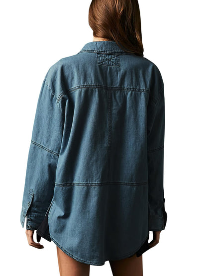 Women's Denim V-Neck Pullover Shirt (Buy 2 Free Shipping)