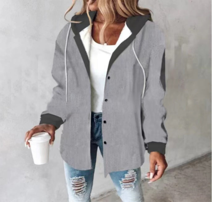 Women's Plaid Coat Breasted Hooded Jacket Sweatshirt Jacket Coat Women Light Jackets Comfy Hoodie