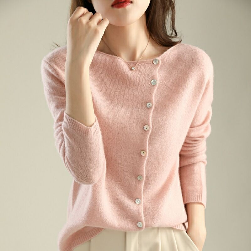 Multi-Colored Plain Long Sleeve Sweater with Skin-Friendly Texture