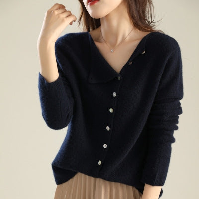 Multi-Colored Plain Long Sleeve Sweater with Skin-Friendly Texture