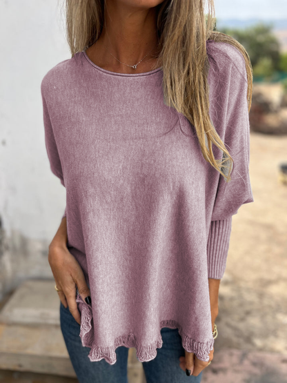 Ladies autumn and winter new loose raw edge knitted sweater