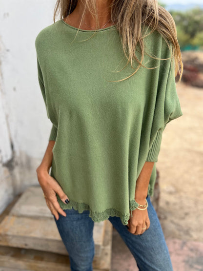 Ladies autumn and winter new loose raw edge knitted sweater