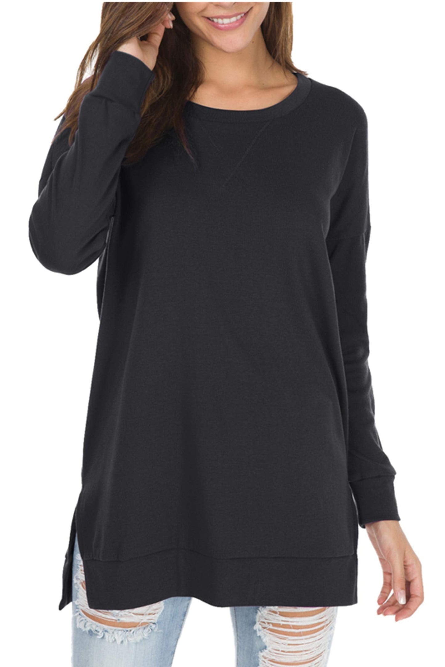 Women's Long Sleeve Side Slit Loose Tops (Buy 3 Free Shipping)