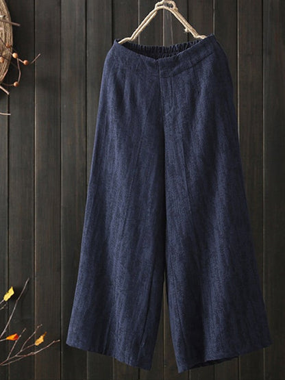 Women's Casual Simple Cotton Pants Loose Nine Point Wide Leg Pants