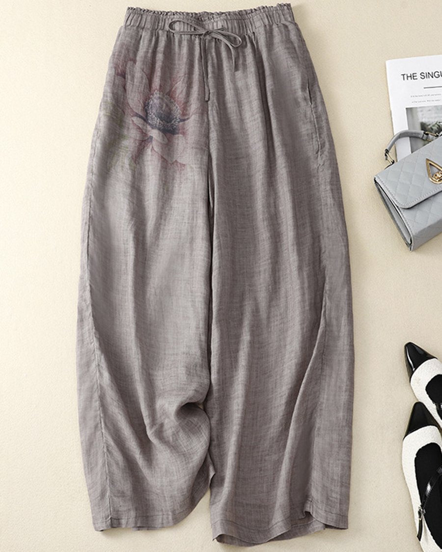 Cotton And Linen Positioning Printed Temperament Casual Pants