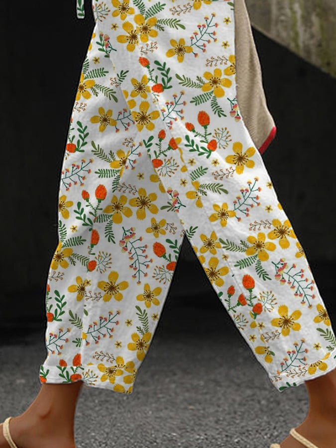 Women'S Vintage Floral Print Wide-Leg Pants