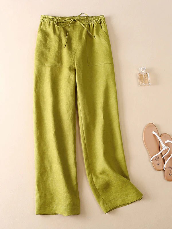 Loose Linen Elastic Waist Solid Pants