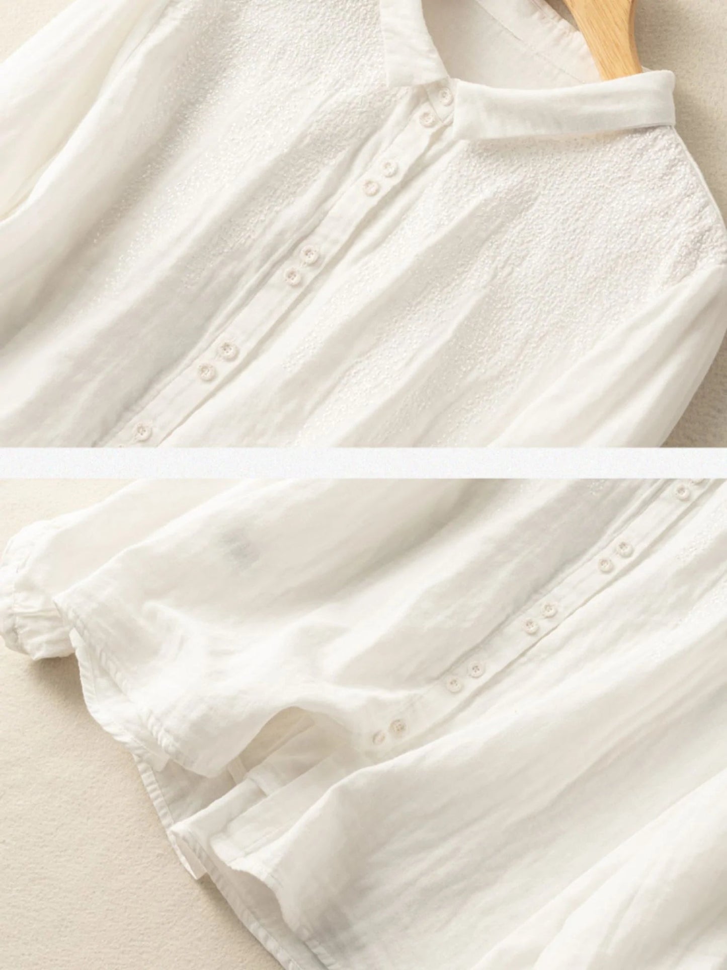 Embroidered Long Sleeve Casual Linen Shirt Top