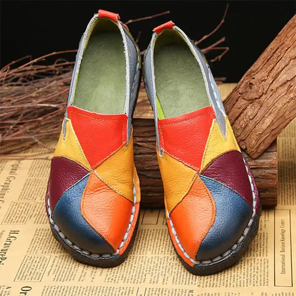 LetcloTM Colorful Stitching Leather Orthopedic Slip-On Shoes