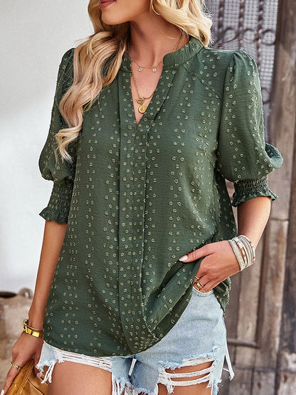 Elegant commuter V-neck five-quarter sleeve top