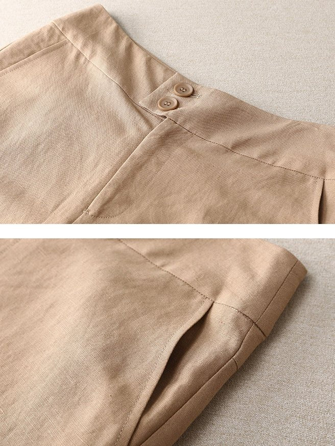 Loose Linen High Waist Solid Wide Leg Pants