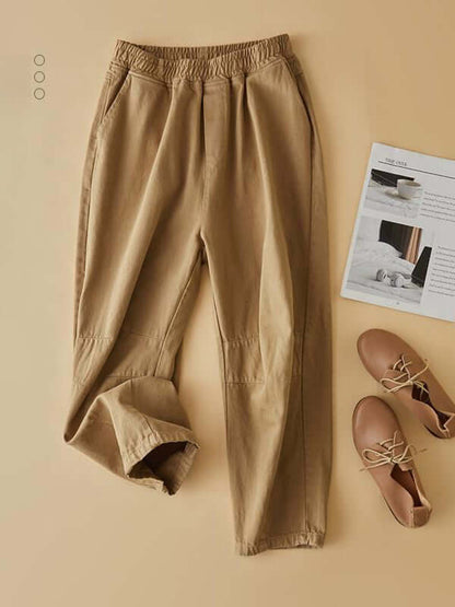 Casual Straight Ninth Pants With Pockets In Solid Color