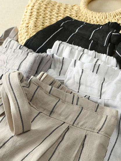 Striped Thin 100% Linen Loose Casual Pants