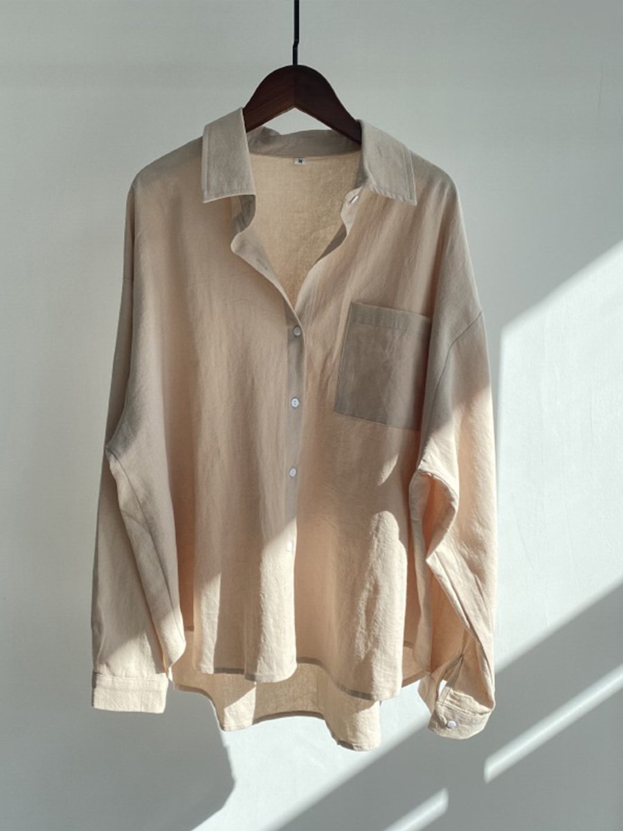 Women's Solid Color Cotton&Linen Long Sleeve Shirt