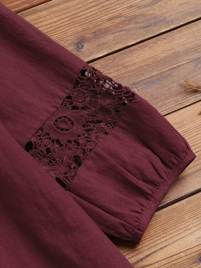 Women's Solid Color Lace Tie Cotton Cotton Shirt