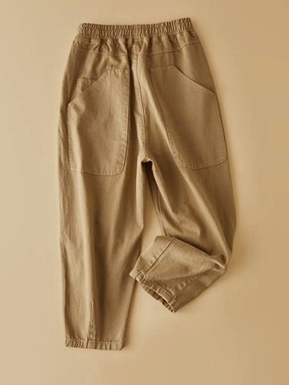 Casual Straight Ninth Pants With Pockets In Solid Color