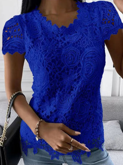 Women's Fashion Lace Short Sleeve Top