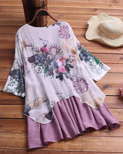 Temperament Irregular Printing Fake Two-piece Casual Vacation Top