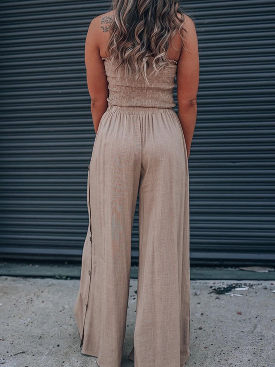 Solid Color Chest Wrap Top Wide Leg Pants Two-piece Set