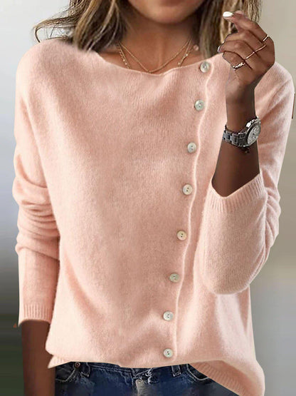 Multi-Colored Plain Long Sleeve Sweater with Skin-Friendly Texture