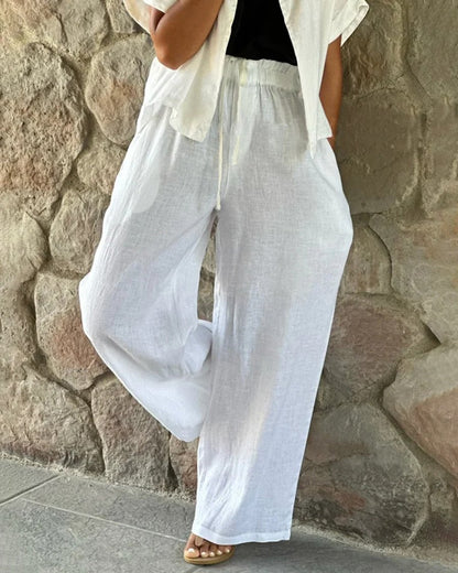 Cotton And Linen Loose-pocket Drawstring Track Pants