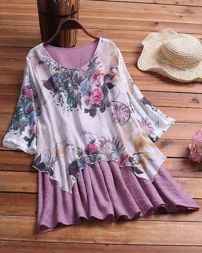 Temperament Irregular Printing Fake Two-piece Casual Vacation Top