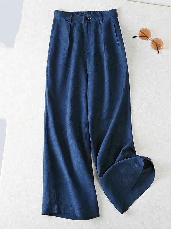 Casual Solid Color High Waist Linen Wide Leg Pants