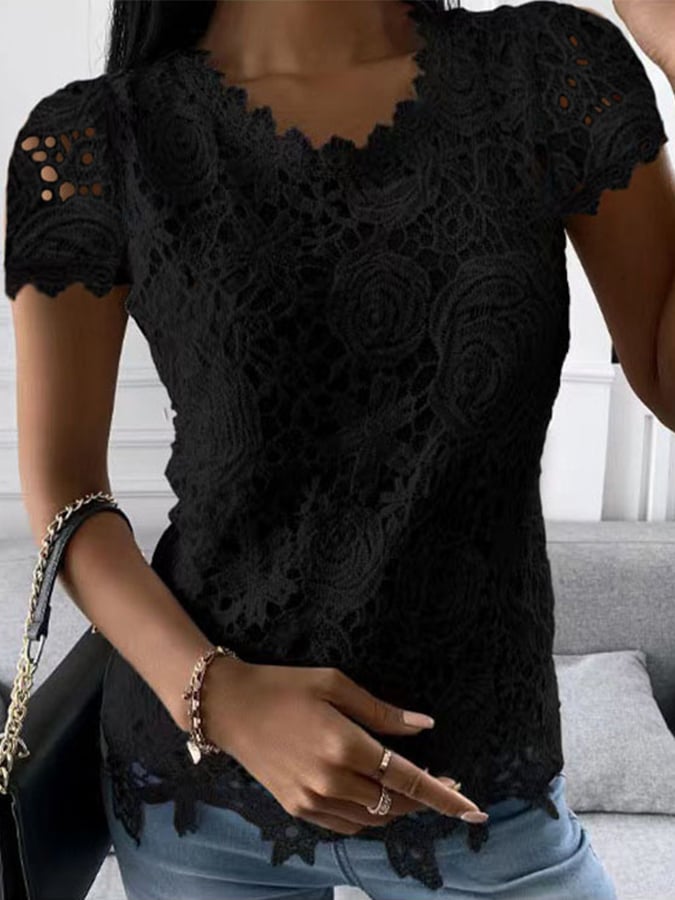 Women's Fashion Lace Short Sleeve Top