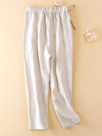 Casual Solid Straight Linen Cropped Harun Pants