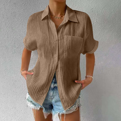 Shirt Collar Casual Buttoned Loose Blouse