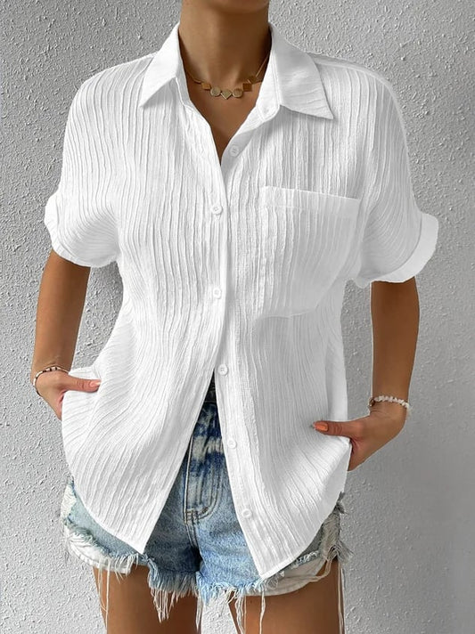 Shirt Collar Casual Buttoned Loose Blouse