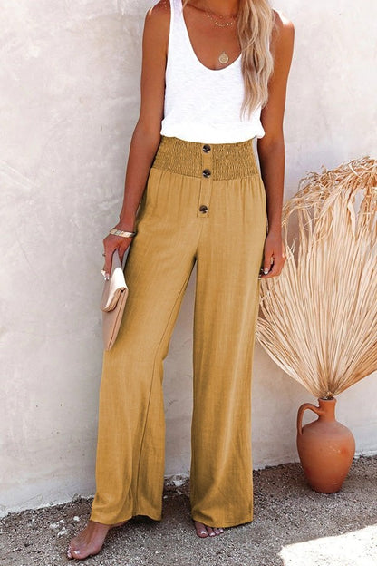 🔥Linen Blend High Rise Smocked Pants