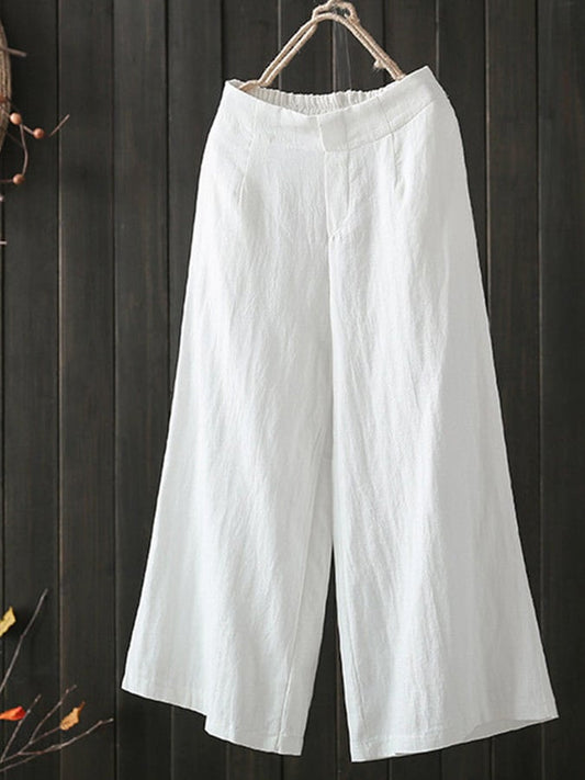 Women's Casual Simple Cotton Pants Loose Nine Point Wide Leg Pants