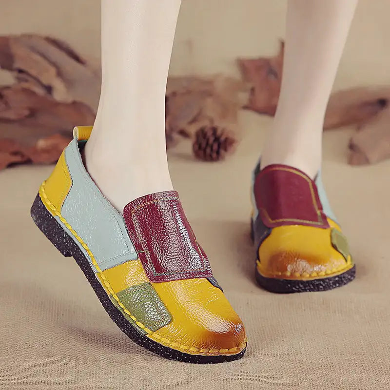 LetcloTM Colorful Stitching Leather Orthopedic Slip-On Shoes