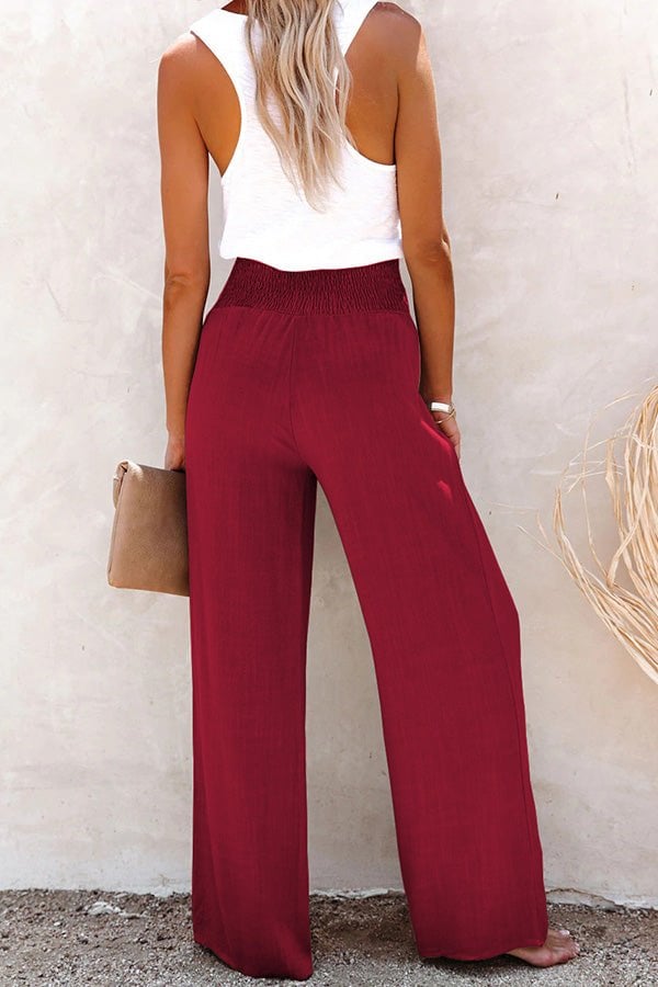 🔥Linen Blend High Rise Smocked Pants