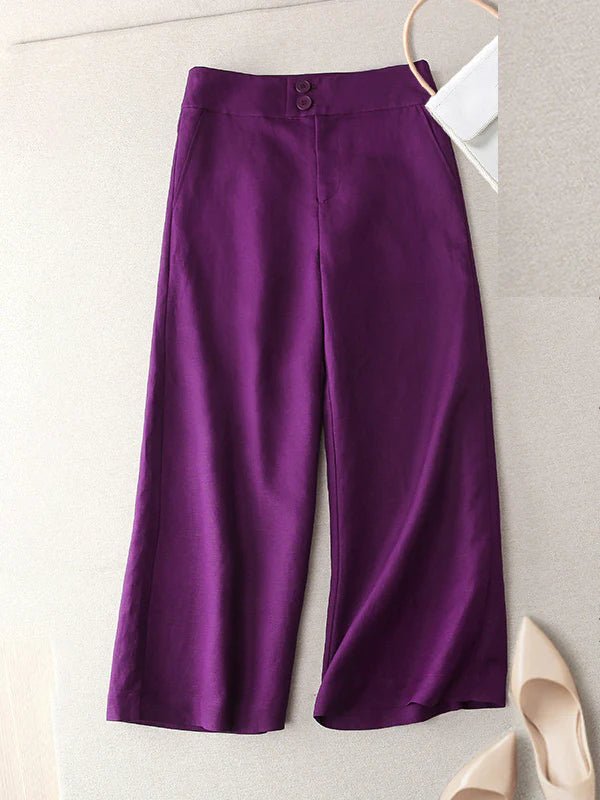 Loose Linen High Waist Solid Wide Leg Pants