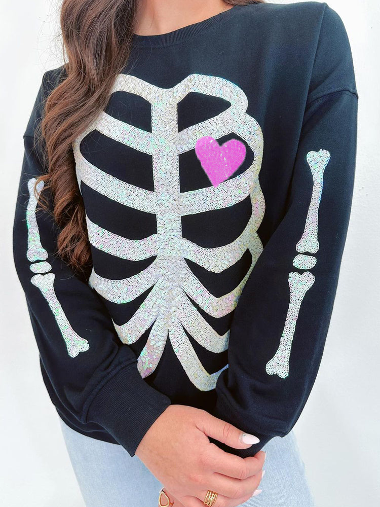 Skeleton Sequin Embellished Sweatshirt