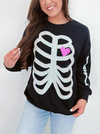 Skeleton Sequin Embellished Sweatshirt