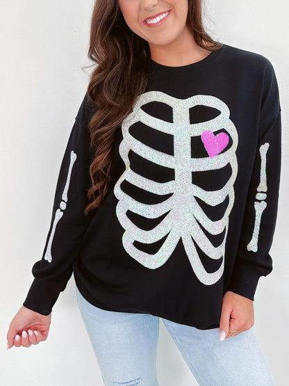 Skeleton Sequin Embellished Sweatshirt