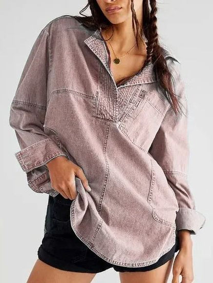 Women's Denim V-Neck Pullover Shirt (Buy 2 Free Shipping)