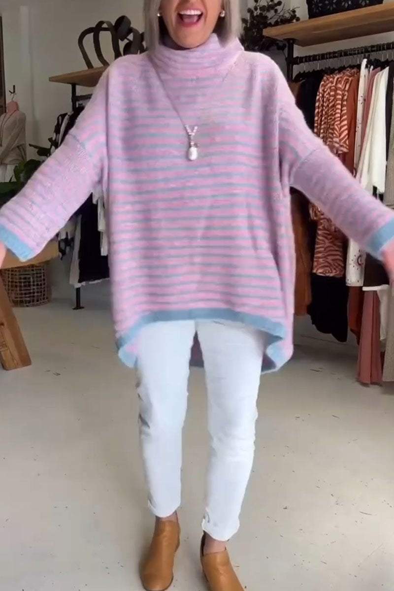 Multi-Colored Striped Skin-Friendly Texture Long Sleeve Wool Jumper