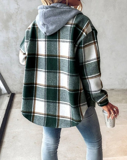 Women's Plaid Coat Breasted Hooded Jacket Sweatshirt Jacket Coat Women Light Jackets Comfy Hoodie